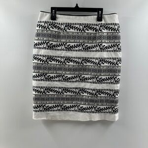 White House Black Market Embroidered Mini Skirt Black White Size 8
